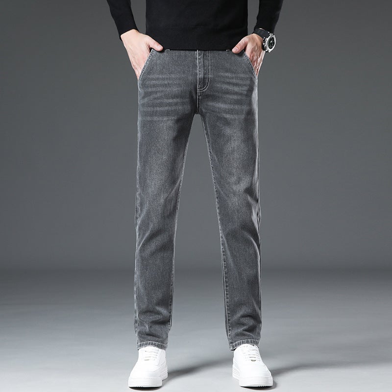 Stretch Jeans Men'S Slim-Fit Pants Men'S High-End Fit Washed Straight Autumn Business Men'S Pants - Image 3